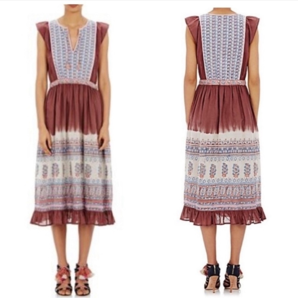 Ulla Johnson Rose Loretta Tie Dye Indian Print Handmade Cotton Midi Dress, 2